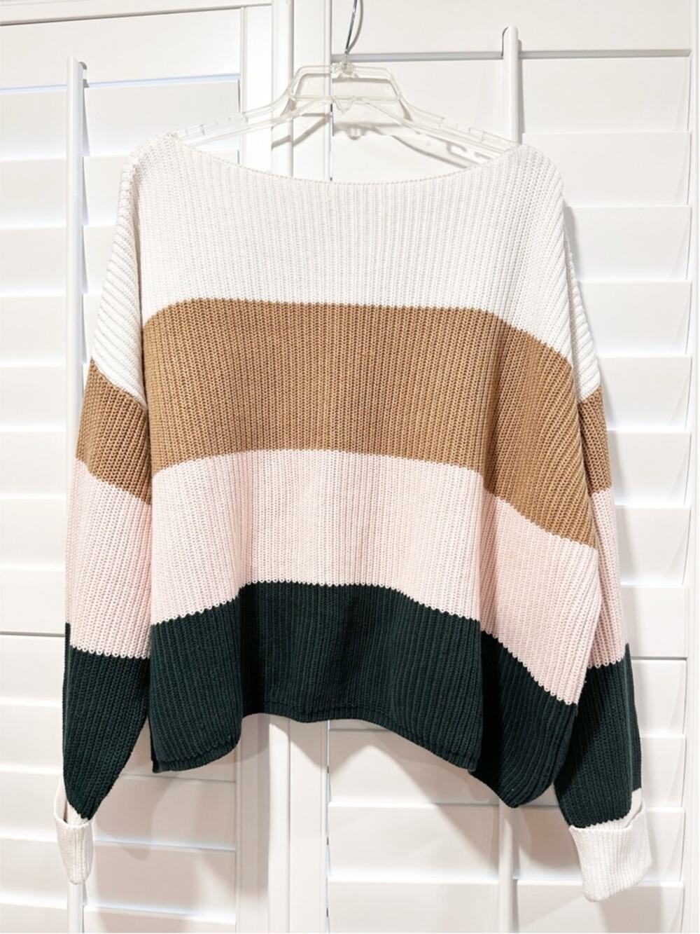 French Connection Colorblock Knit Sweater Size L Oversized Cotton Striped